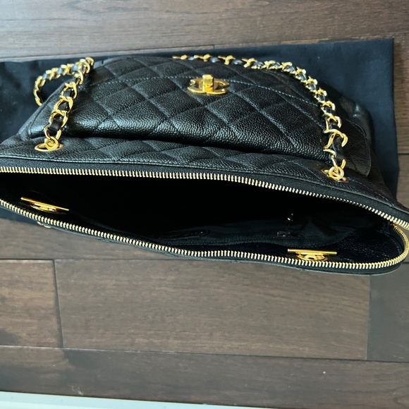 CHANEL Classic Large Black Caviar Leather GHW Shoulder Tote Bag with Front Flap - Picture 8 of 12